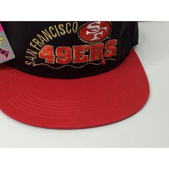San Francisco 49ers Hat #1 Apparel Men's Vintage 90s Drawstring Red Black - Picture 4 of 15